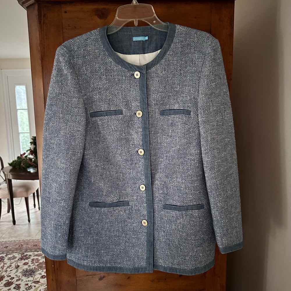 J. McLaughlin Blue Tweed Jacket, Size XS